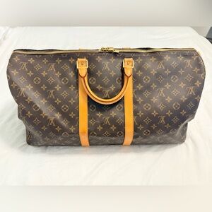 LV Keepall 55 Monogram Brown and tan bag. Authentic Louis Vuitton